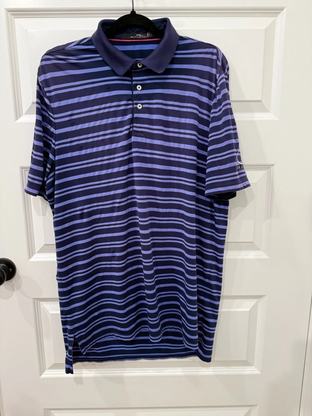 Men's Striped Polo Shirt - Navy and Light Blue